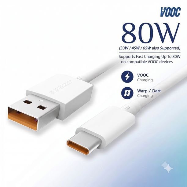 XORTIC USB Type C Cable 6.5 A 1.01 m Aluminum foil 65W/80W SUPERVOOC/WARP/SUPERDART/VOOC ULTRA FAST CHARGER